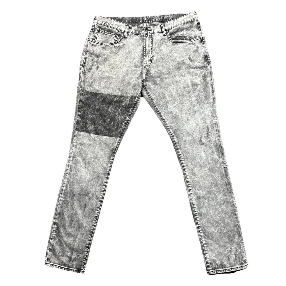 PRPS Men's Gray Acid Wash Denim Distressed Stretch Jeans, Size 38x34
